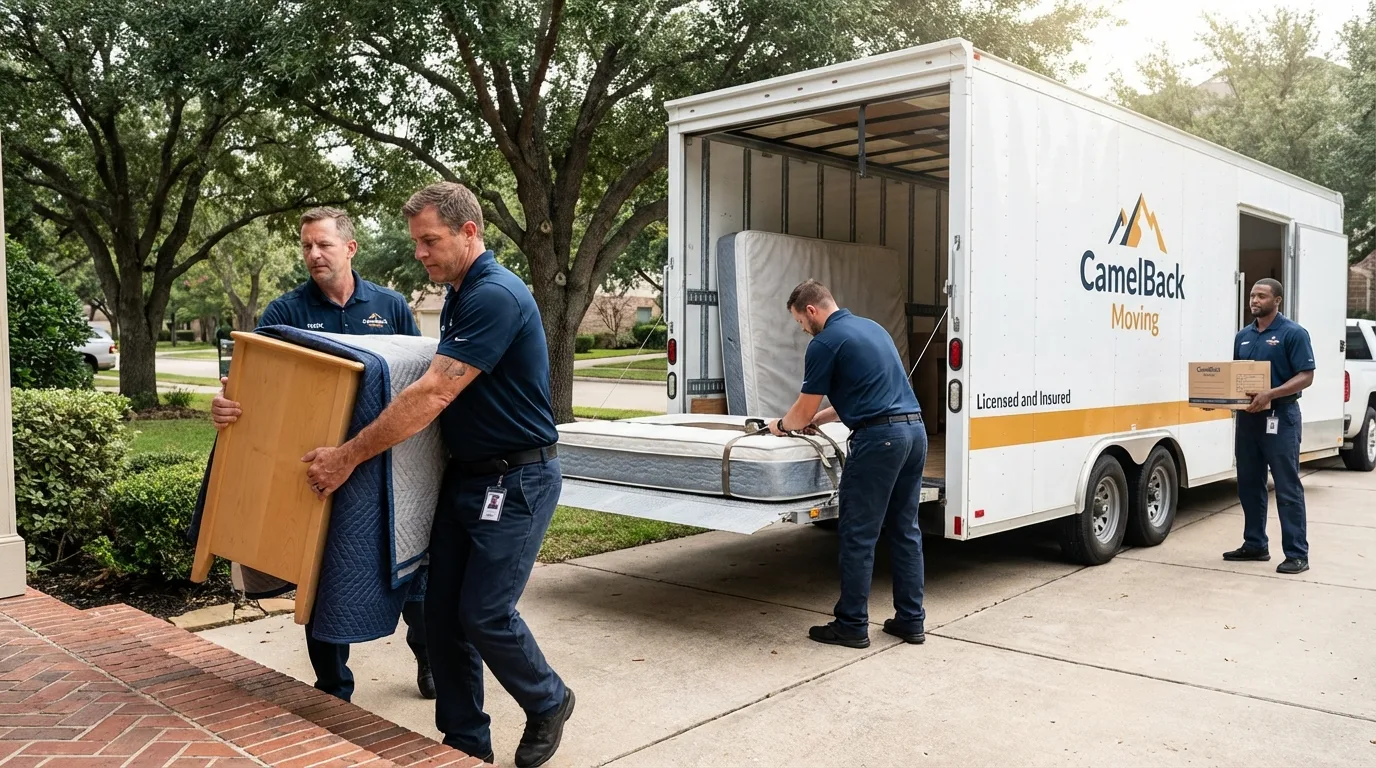 Crew loading residential truck for cross-state move from Kearny, AZ