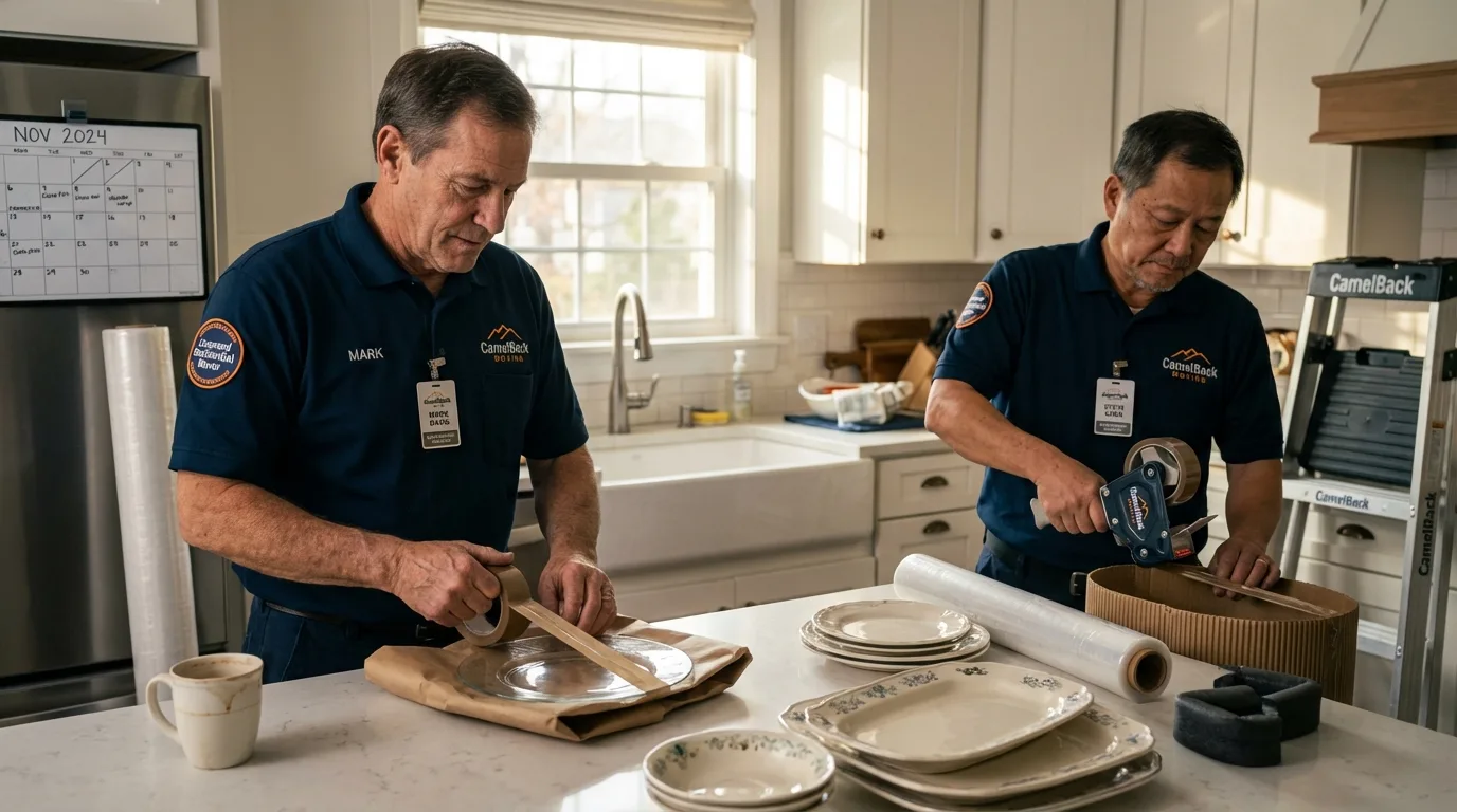 Professional crew packing kitchen dishware in Kearny, AZ